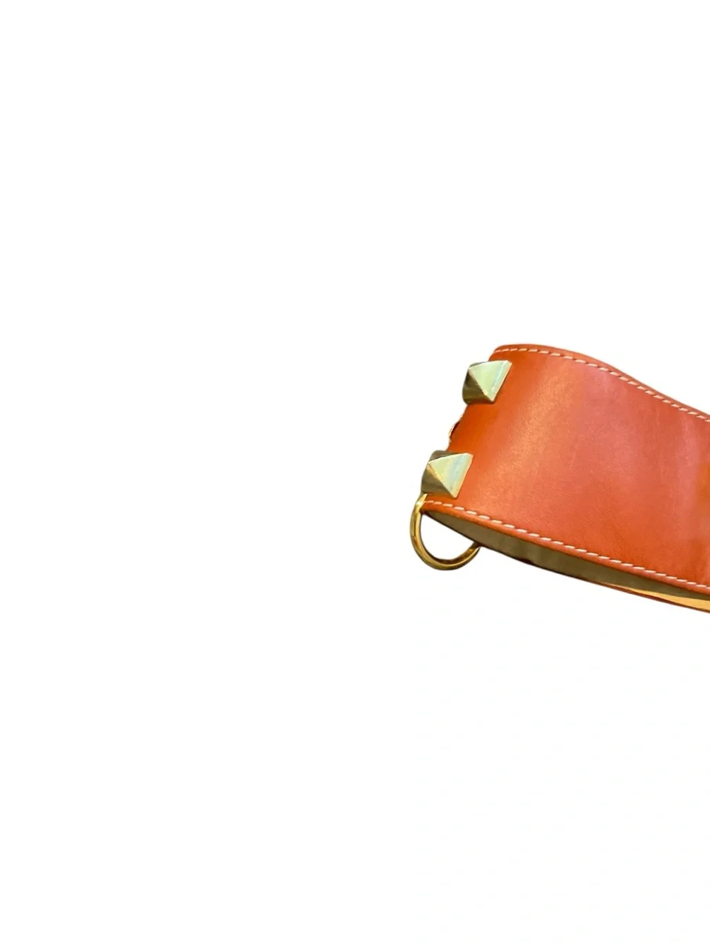 Source Unknown Orange Leather Waist Belt with Gold Lion Ring Accents